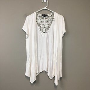 AB Studio White Crochet Lace Panel Open Front Top